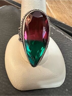 Sterling silver bi color Tourmaline Ring in Green & Pink - Women's Ring.